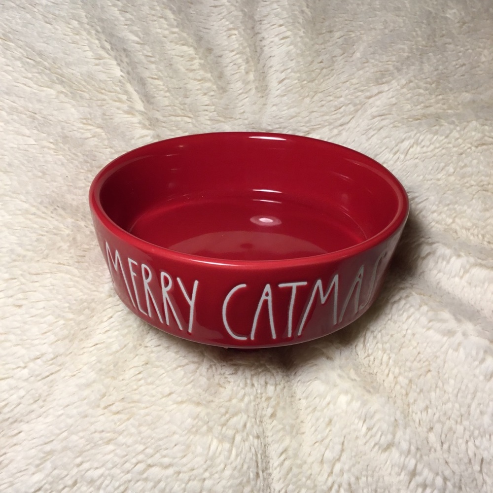 Rae Dunn LL MERRY CATMAS Red Ceramic Cat Bowl NWT